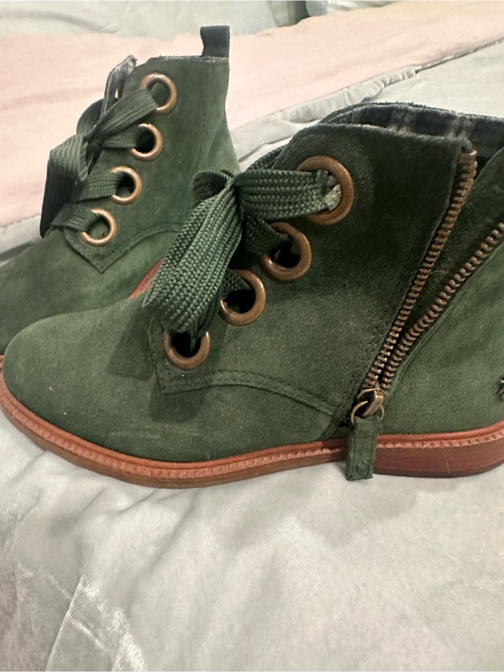 Kelsi Dagger Forest Green Suede Lace-Up Ankle Boots - Picture 2 of 5